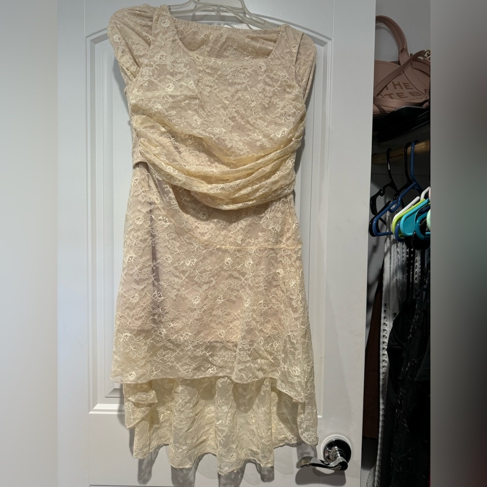 SHEIN Cream Asymmetrical Ruched Tiered Dress